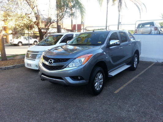 front view Mazda BT-50 Ute with windows tinted with darkest legal film