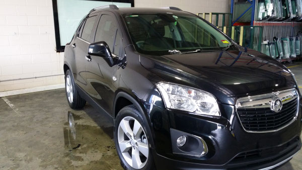 full front view of car window tinting completed on Holden Trax five seat SUV